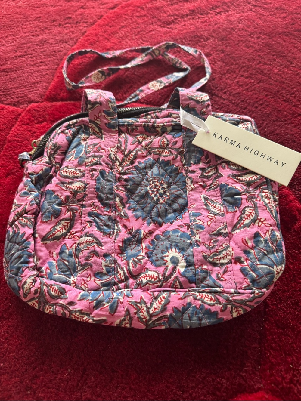 Karma Highway Pink Floral Quilted Crossbody Tote
